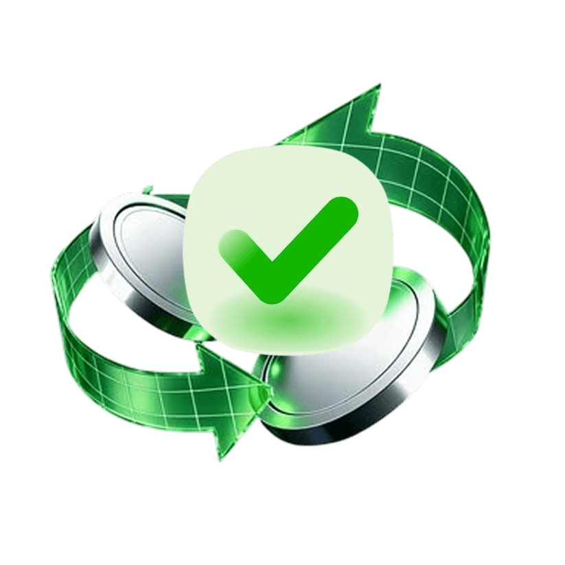 A green confirmation check surrounded by coins and circular green arrows